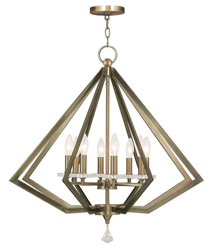Diamond 8 Light 28 inch Antique Brass Chandelier Ceiling Light