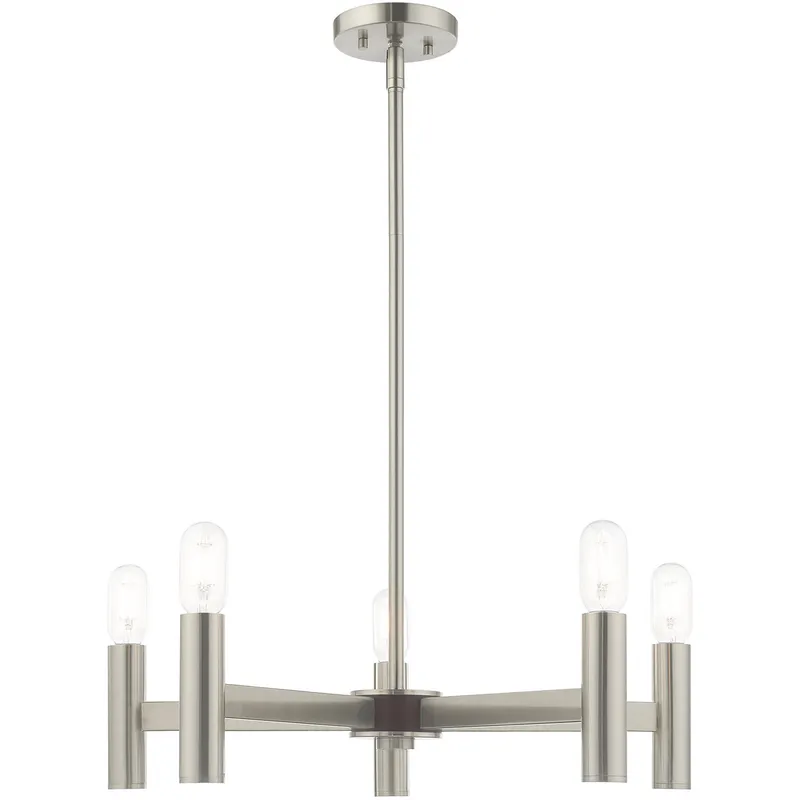 Copenhagen 5 Light 25 inch Brushed Nickel with Bronze Accents Chandelier Ceiling Light