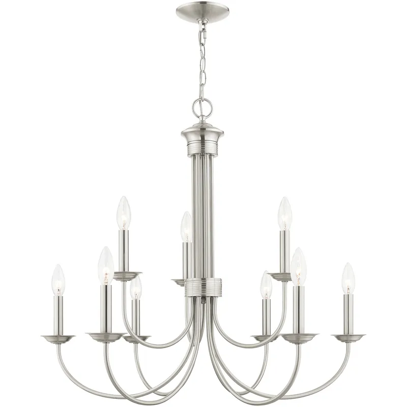 Estate 9 Light 30 inch Brushed Nickel 2-Tier Chandelier Ceiling Light