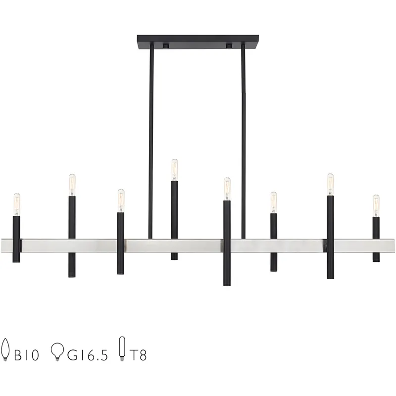 Denmark 8 Light 9.25 inch Black with Brushed Nickel Accents Extra Large Linear Chandelier Ceiling Light