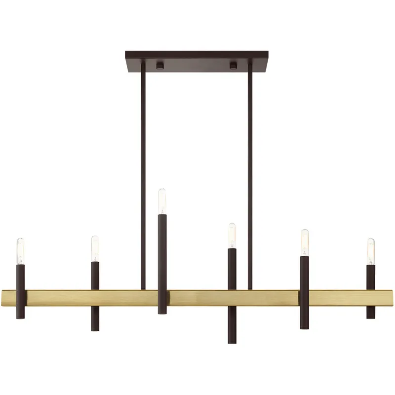 Denmark 6 Light 40 inch Bronze with Antique Brass Accents Linear Chandelier Ceiling Light