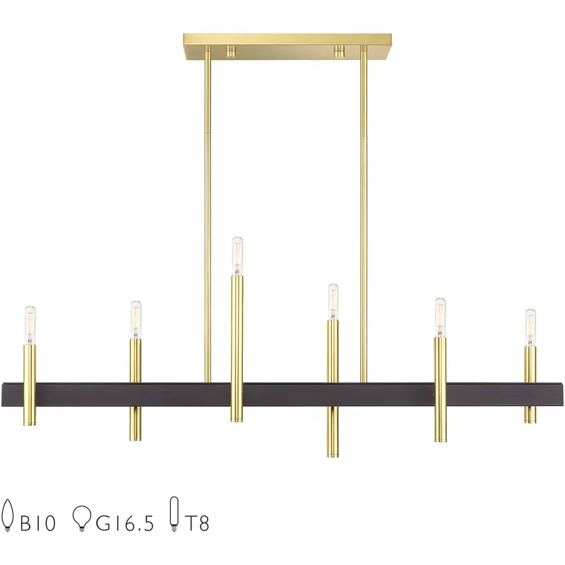 Denmark 6 Light 7.25 inch Satin Brass with Bronze Accents Extra Large Linear Chandelier Ceiling Light