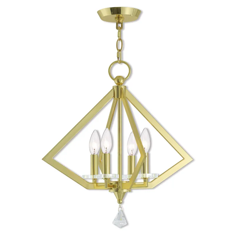 Diamond 4 Light 18 inch Polished Brass Chandelier Ceiling Light