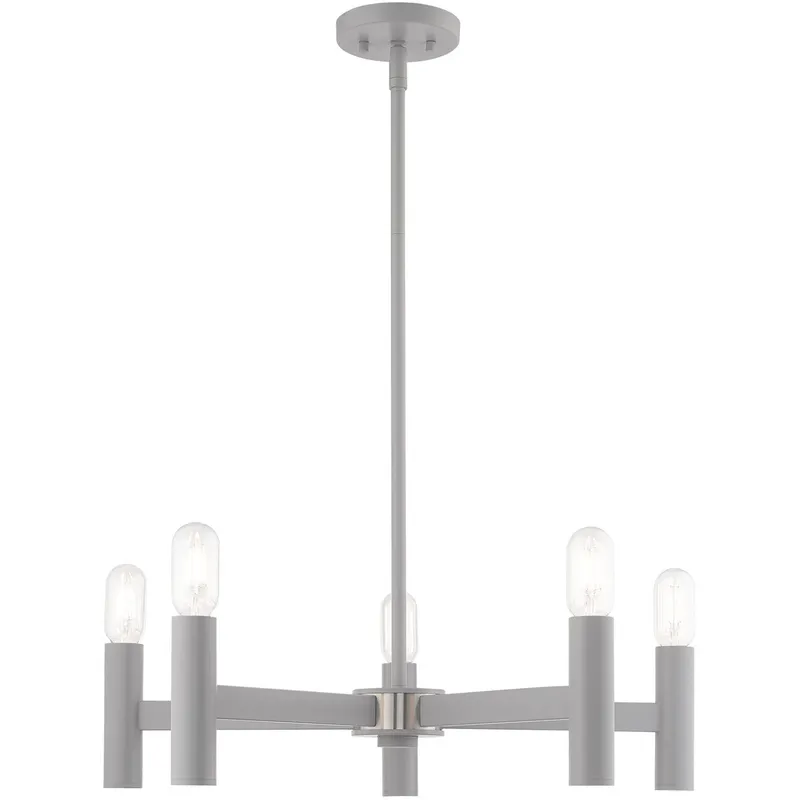 Copenhagen 5 Light 25 inch Nordic Gray with Brushed Nickel Accents Chandelier Ceiling Light