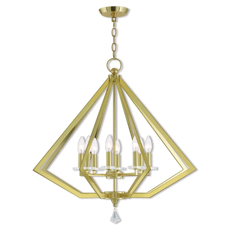 Diamond 8 Light 28 inch Polished Brass Chandelier Ceiling Light
