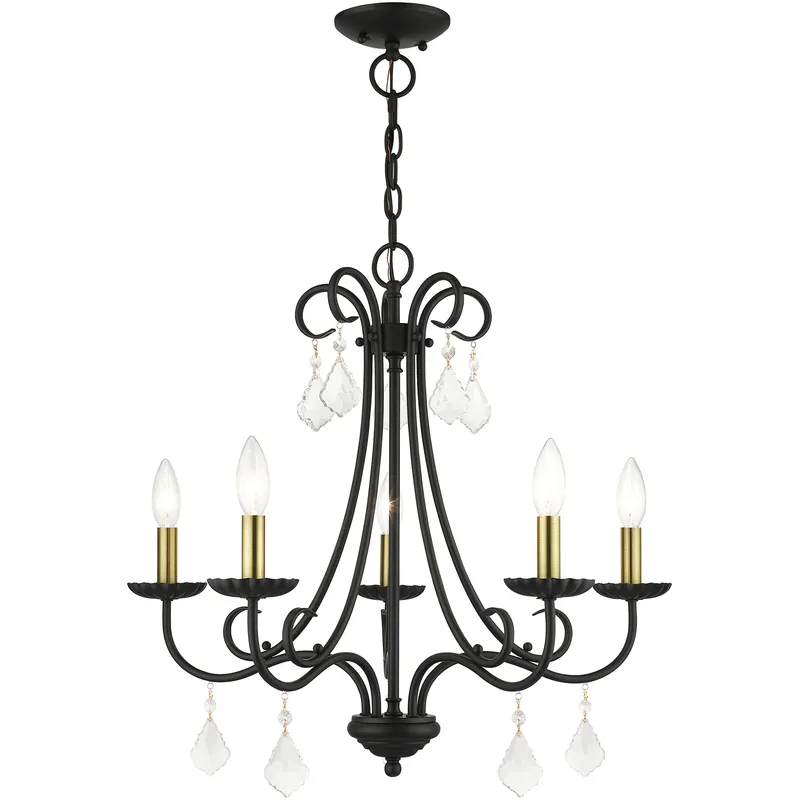 Daphne 5 Light 24.75 inch Black with Antique Brass Finish Accents Chandelier Ceiling Light in Black with Antique Brass Accents