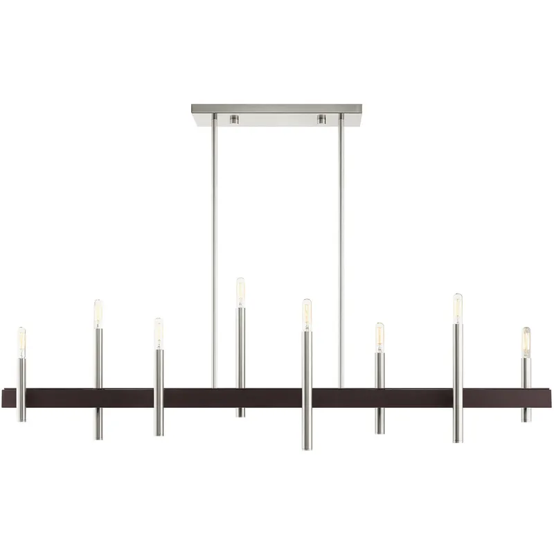 Denmark 8 Light 9.25 inch Brushed Nickel with Bronze Accents Large Linear Chandelier Ceiling Light