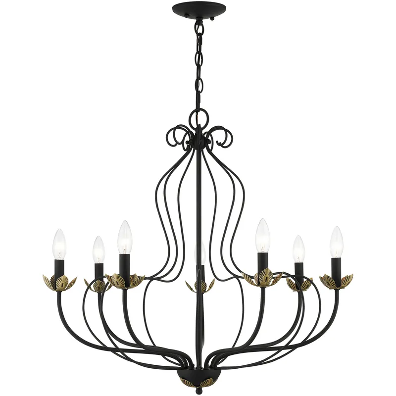 Katarina 7 Light 28 inch Black with Antique Brass Accents Chandelier Ceiling Light
