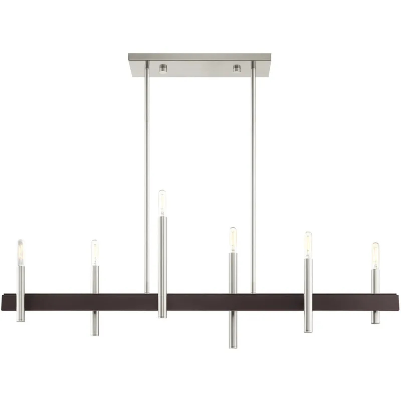 Denmark 6 Light 40 inch Brushed Nickel with Bronze Accents Linear Chandelier Ceiling Light