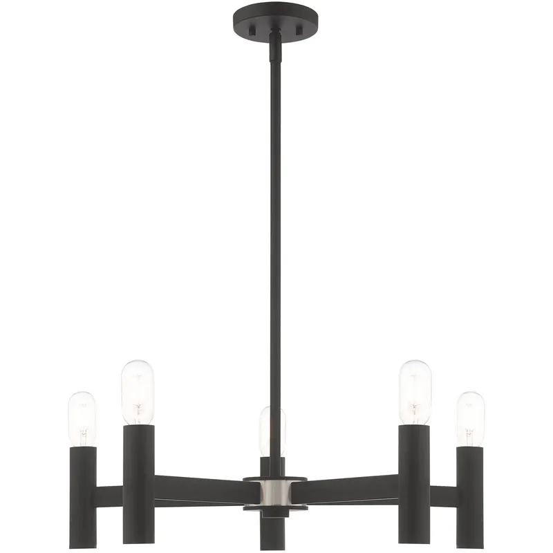 Copenhagen 5 Light 25 inch Black with Brushed Nickel Accents Chandelier Ceiling Light