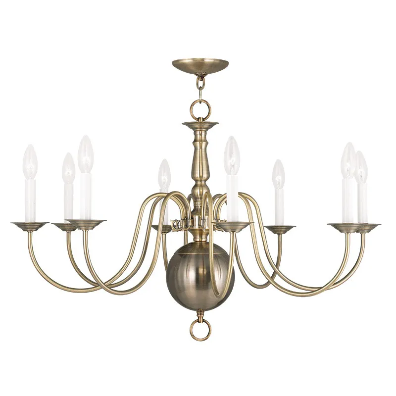 Williamsburgh 8 Light 32 inch Antique Brass Chandelier Ceiling Light