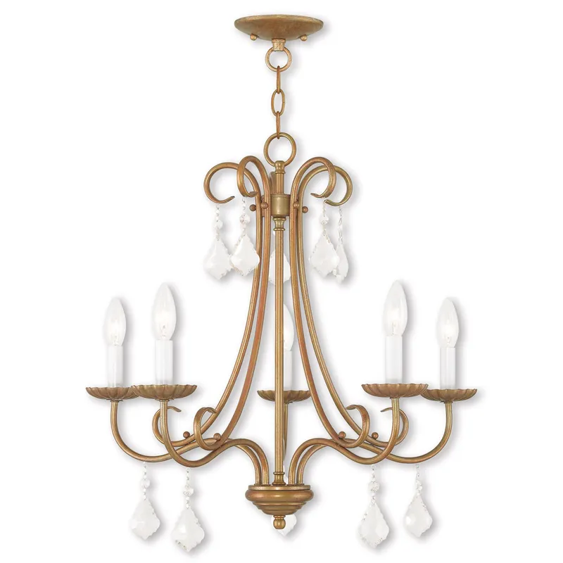 Daphne 5 Light 24.75 inch Antique Gold Leaf Chandelier Ceiling Light