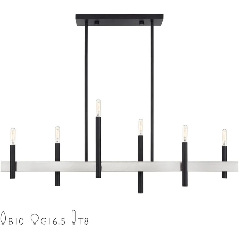 Denmark 6 Light 7.25 inch Black with Brushed Nickel Accents Large Linear Chandelier Ceiling Light