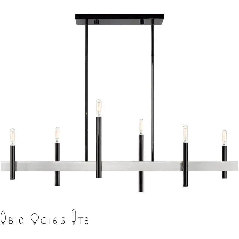 Denmark 6 Light 7.25 inch Black Chrome with Brushed Nickel Accents Extra Large Linear Chandelier Ceiling Light