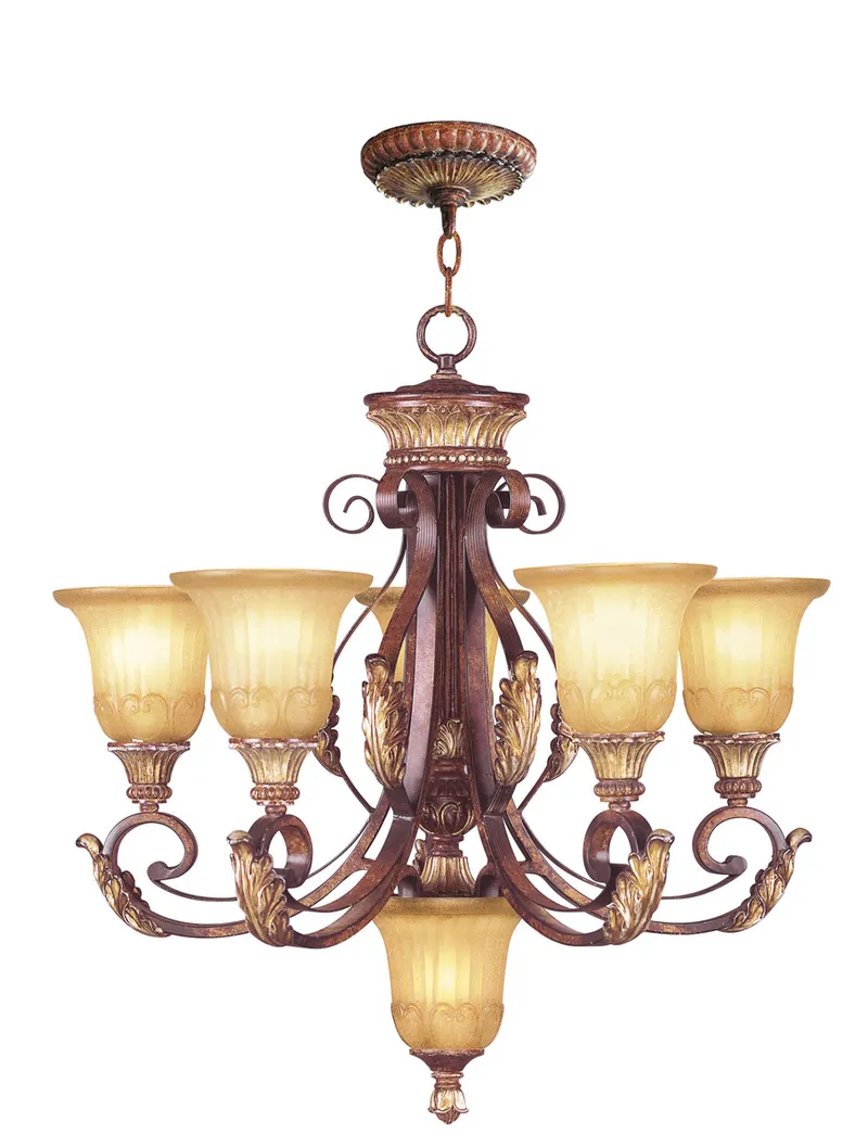 Villa Verona 6 Light 26 inch Hand Applied Verona Bronze with Aged Gold Leaf Accents Chandelier Ceiling Light