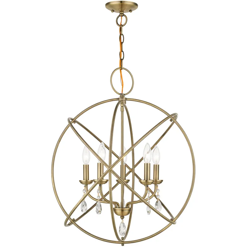 Aria 5 Light 23.5 inch Antique Brass Pendant Chandelier Ceiling Light