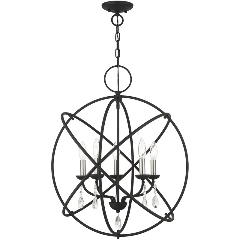 Aria 5 Light 23.5 inch Black with Satin Nickel Candles Pendant Chandelier Ceiling Light
