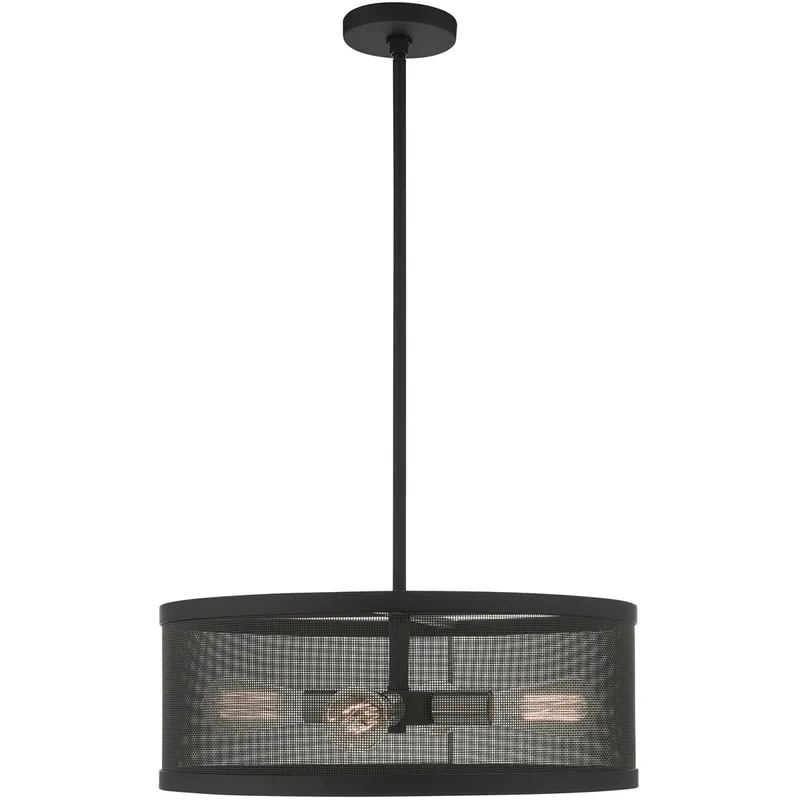 Industro 4 Light 20 inch Black with Brushed Nickel Accents Pendant Chandelier Ceiling Light
