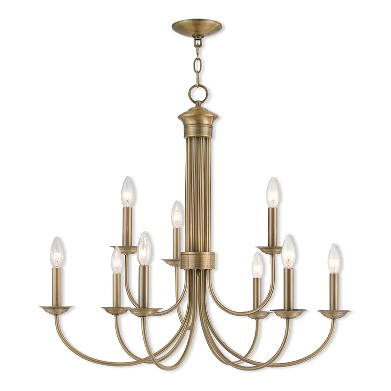 Estate 9 Light 30 inch Antique Brass 2-Tier Chandelier Ceiling Light