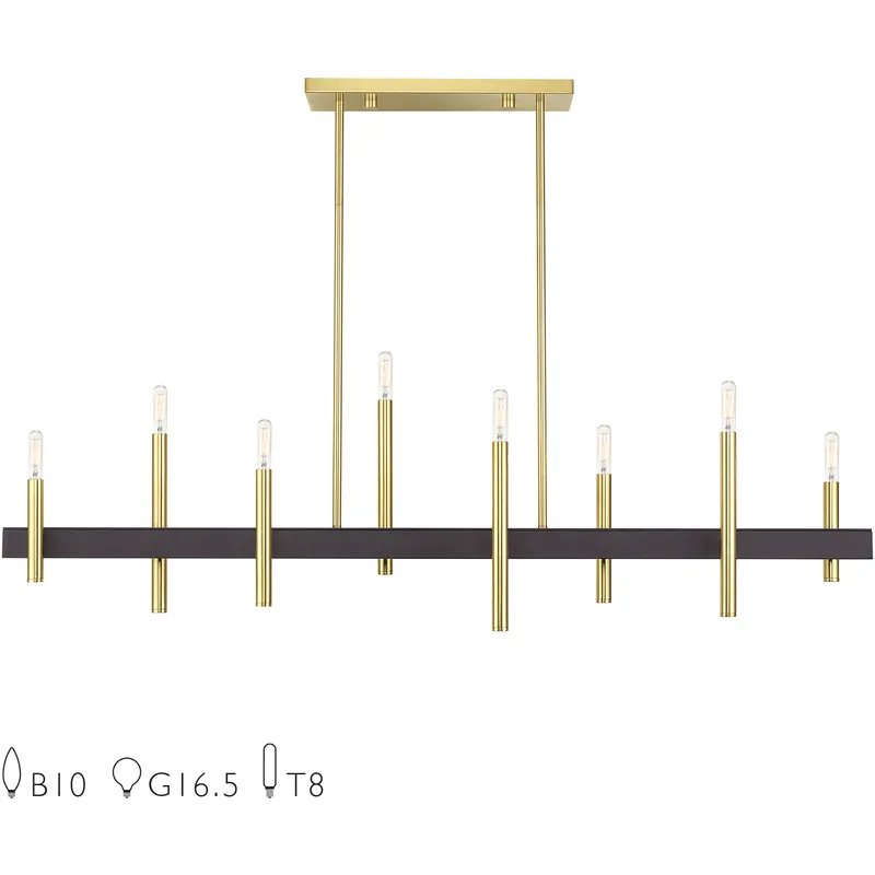 Denmark 8 Light 9.25 inch Satin Brass with Bronze Accents Extra Large Linear Chandelier Ceiling Light