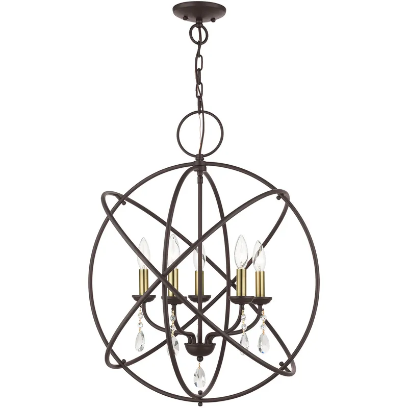 Aria 5 Light 23.5 inch Bronze with Antique Brass Candles Pendant Chandelier Ceiling Light