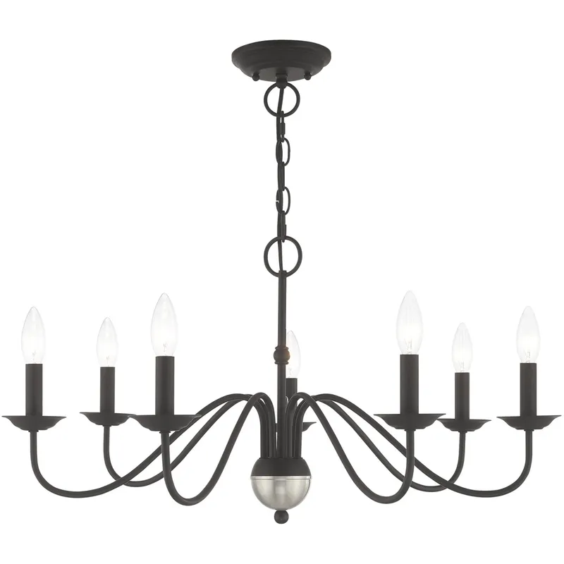 Windsor 7 Light 28 inch Black with Brushed Nickel Accent Chandelier Ceiling Light