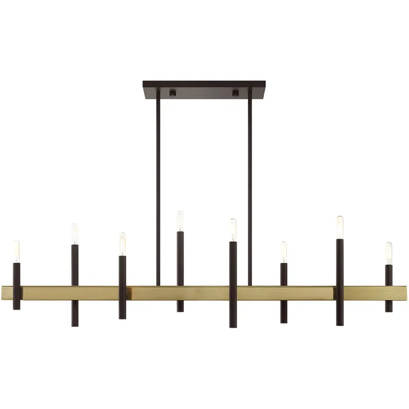 Denmark 8 Light 9.25 inch Bronze with Antique Brass Accents Large Linear Chandelier Ceiling Light