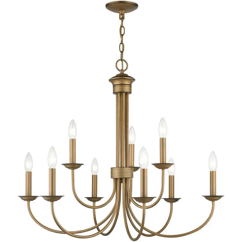 Estate 9 Light 30 inch Antique Gold Leaf Large 2-Tier Chandelier Ceiling Light, Large, 2-Tier