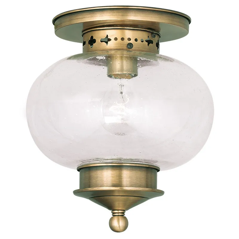 Harbor 1 Light 9.5 inch Antique Brass Flush Mount Ceiling Light