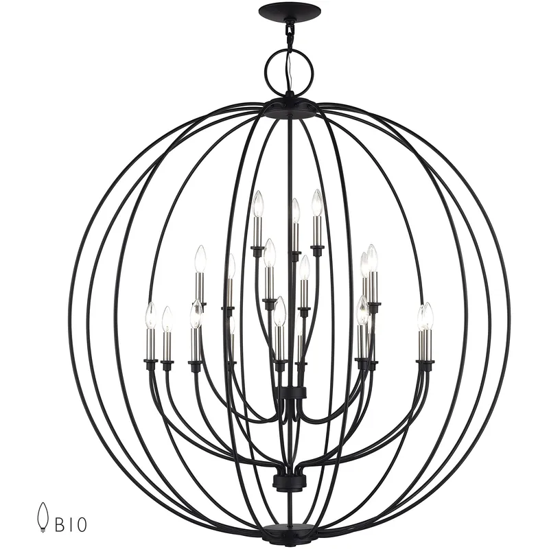 Milania 19 Light 48 inch Black with Brushed Nickel Accents Grande Foyer Chandelier Ceiling Light