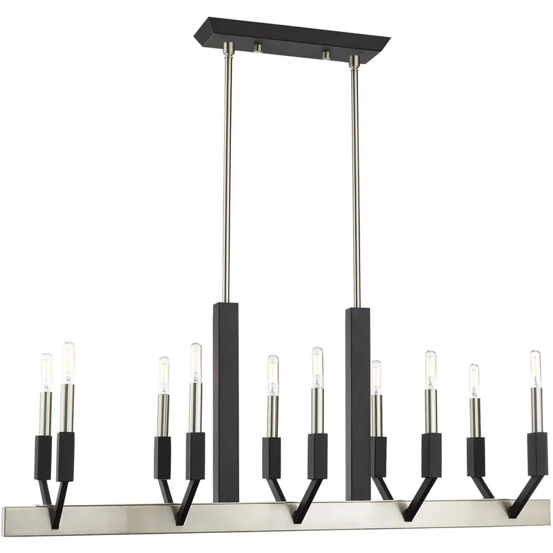 Beckett 10 Light 40 inch Brushed Nickel & Black Linear Chandelier Ceiling Light