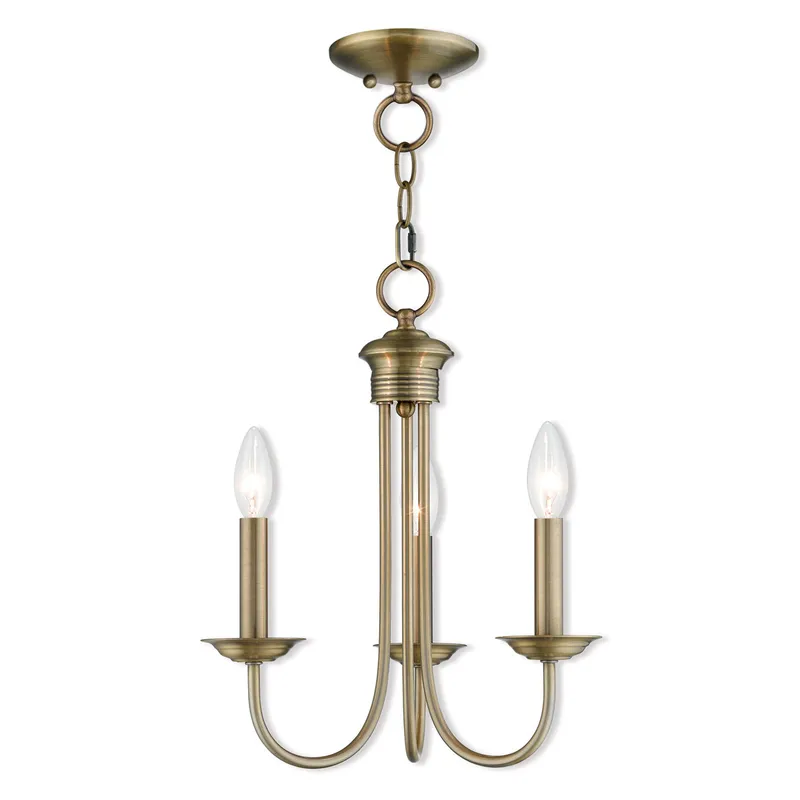 Estate 3 Light 14 inch Antique Brass Mini Chandelier Ceiling Light