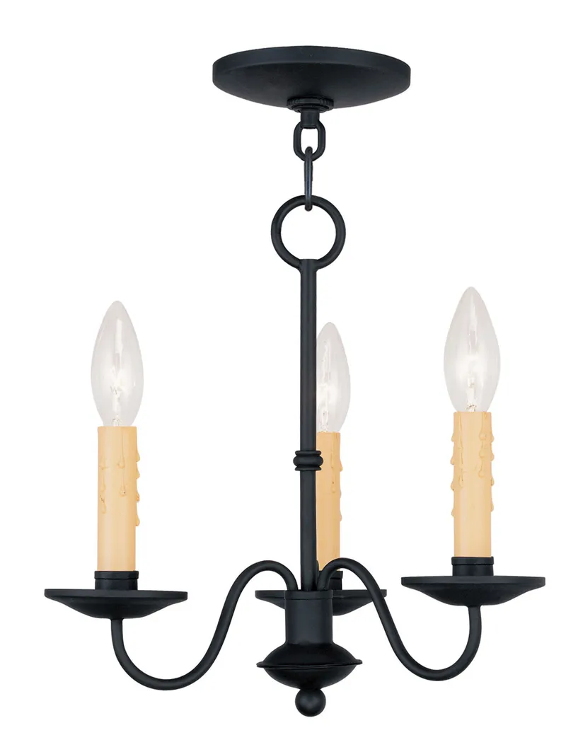 Heritage 3 Light 12.5 inch Black Mini Chandelier Ceiling Light