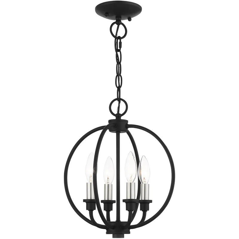 Milania 4 Light 12.5 inch Black with Brushed Nickel Accents Convertible Globe Chandelier/Semi-Flush Ceiling Light