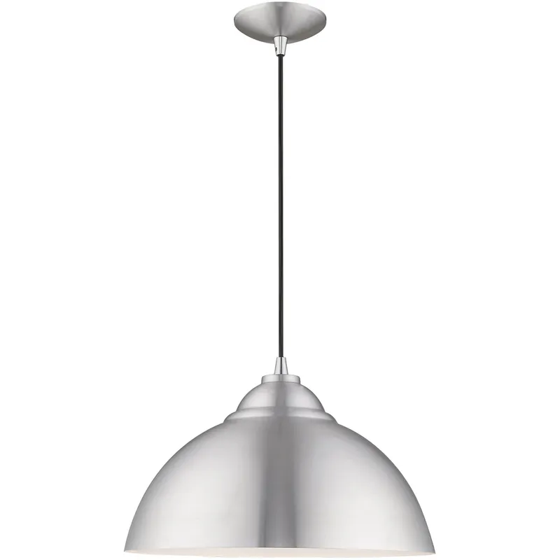 Metal Shade Mini Pendants 1 Light 15.5 inch Brushed Aluminum with Polished Chrome Accents Pendant Ceiling Light