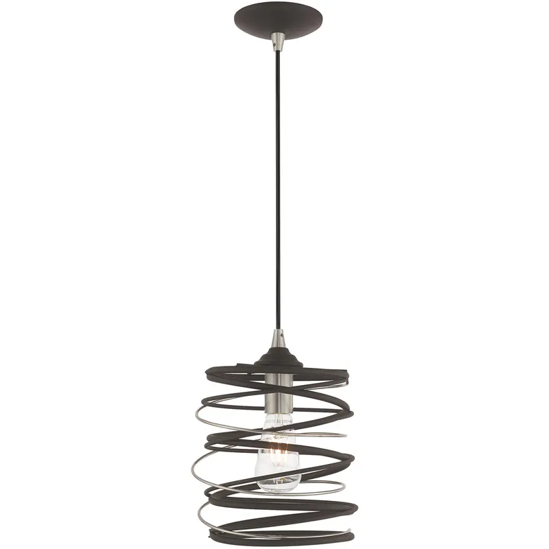 Pendants 1 Light 8.25 inch Bronze with Brushed Nickel Accent Pendant Ceiling Light