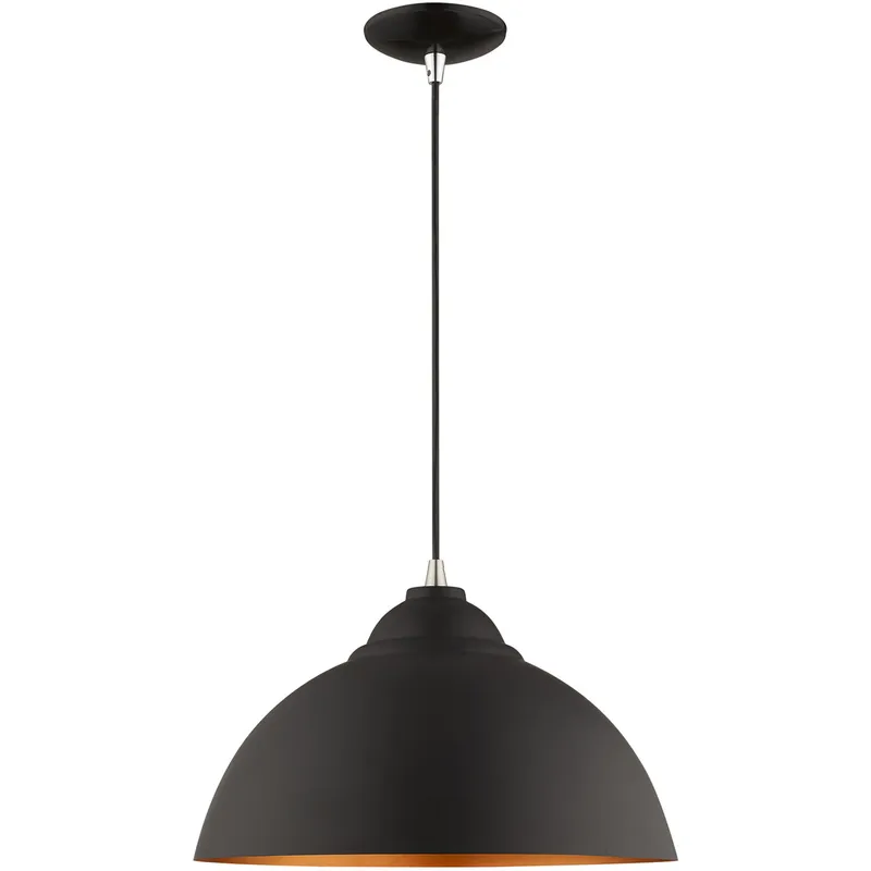 Metal Shade Mini Pendants 1 Light 15.5 inch Black with Brushed Nickel Accents Pendant Ceiling Light