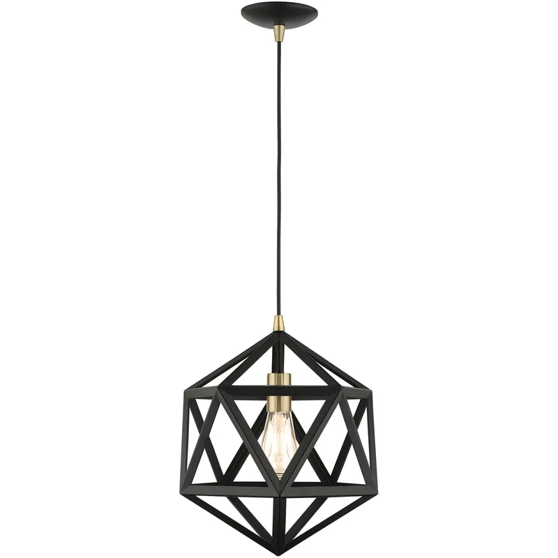 Ashland 1 Light 13 inch Textured Black with Antique Brass Accents Pendant Ceiling Light