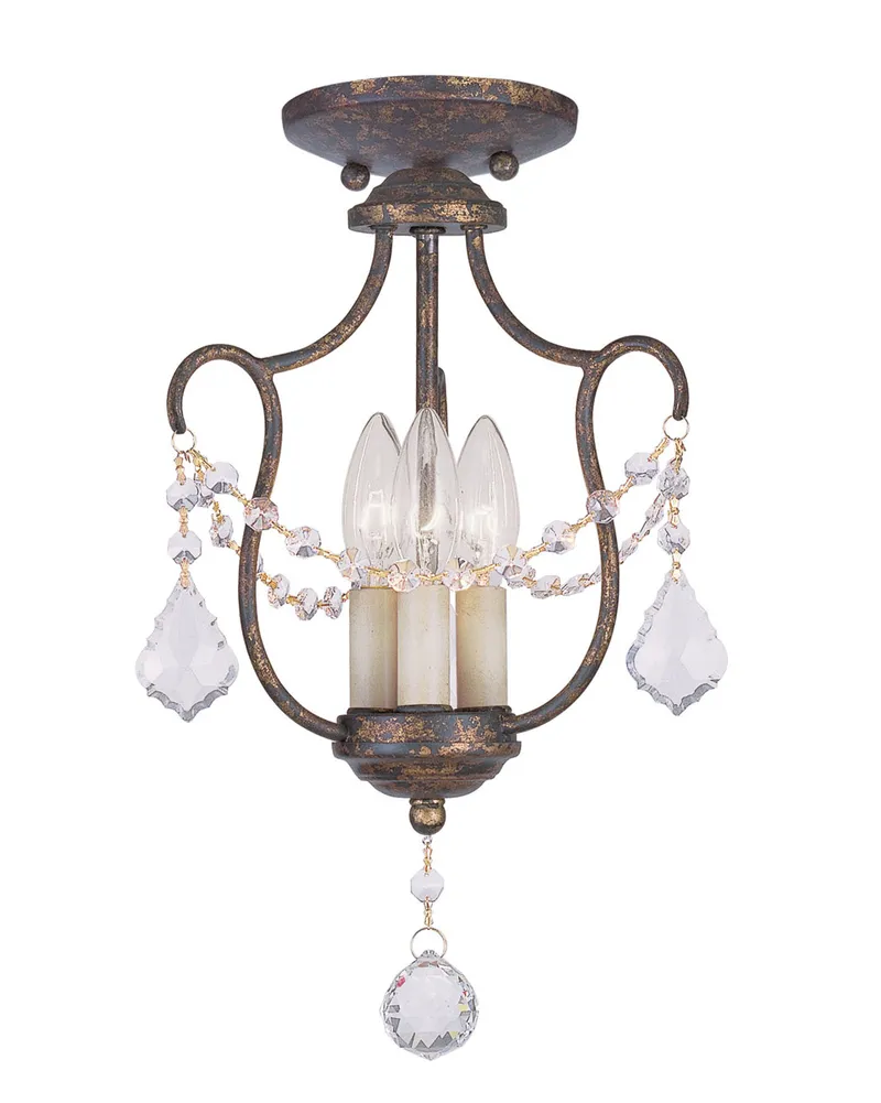 Chesterfield 3 Light 10 inch Hand Applied Venetian Golden Bronze Convertible Mini Chandelier/Semi-Flush Ceiling Light
