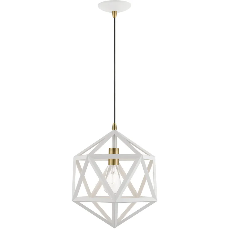 Ashland 1 Light 13 inch Textured White with Antique Brass Accents Pendant Ceiling Light
