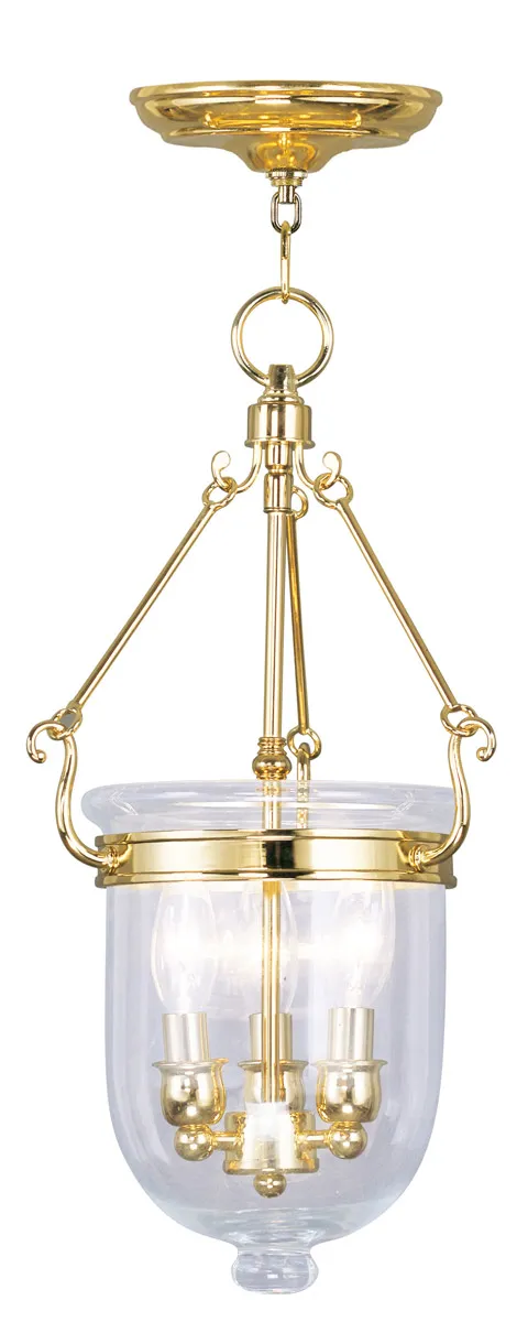 Jefferson 3 Light 10 inch Polished Brass Mini Pendant Ceiling Light