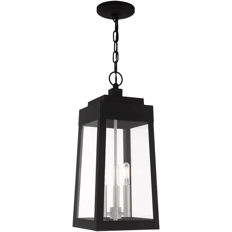 Oslo 3 Light 8.25 inch Black with Brushed Nickel Finish Candles Medium Outdoor Pendant Lantern