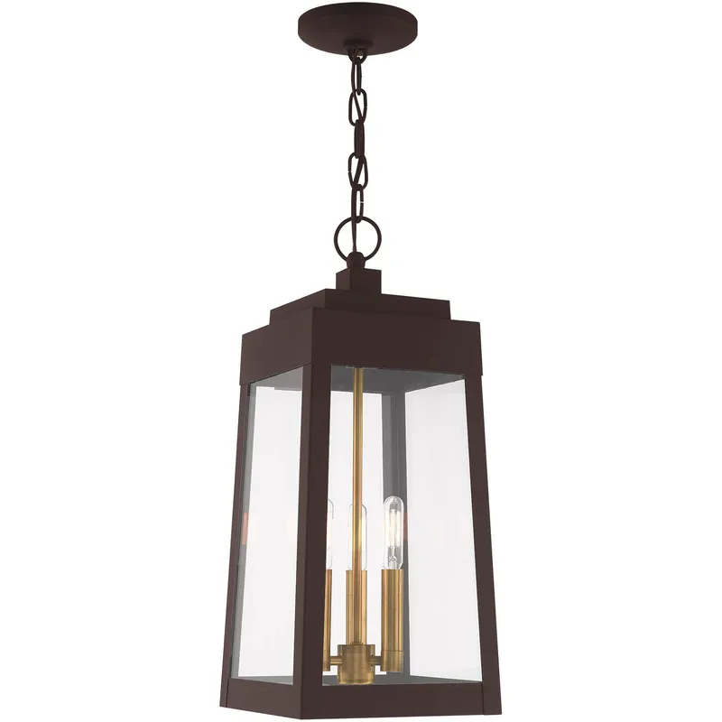 Oslo 3 Light 8.25 inch Bronze with Antique Brass Finish Candles Medium Outdoor Pendant Lantern