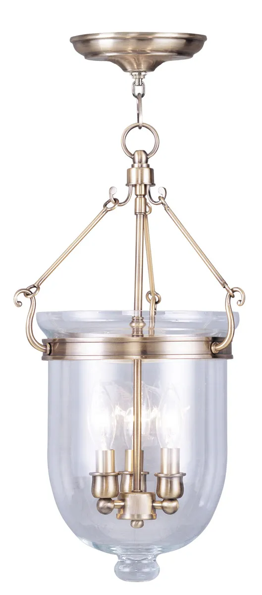 Jefferson 3 Light 10 inch Antique Brass Mini Pendant Ceiling Light