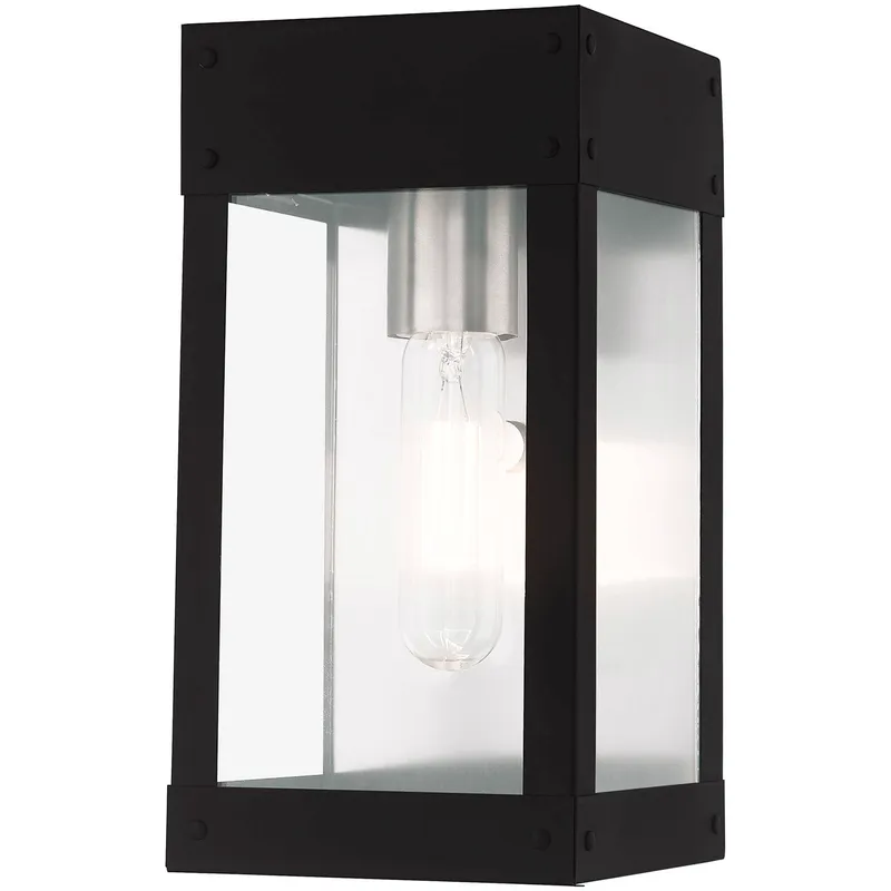 Barrett 1 Light 9.75 inch Black with Brushed Nickel Finish Candle with Brushed Nickel Stainless Steel Reflector Outdoor Wall Lantern
