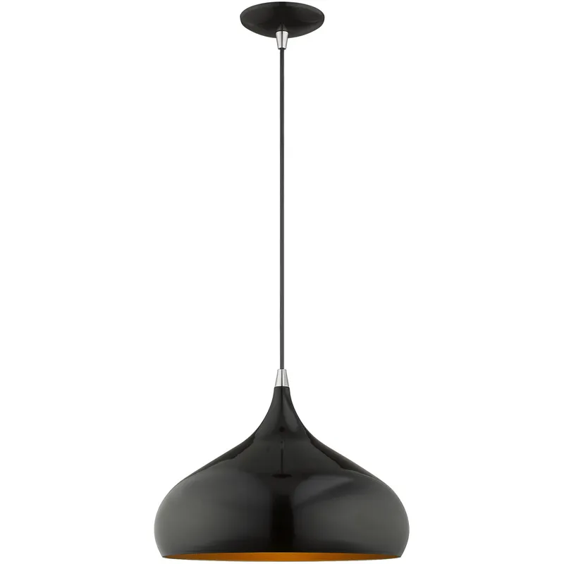 Amador 1 Light 13.75 inch Shiny Black with Polished Chrome Accents Pendant Ceiling Light