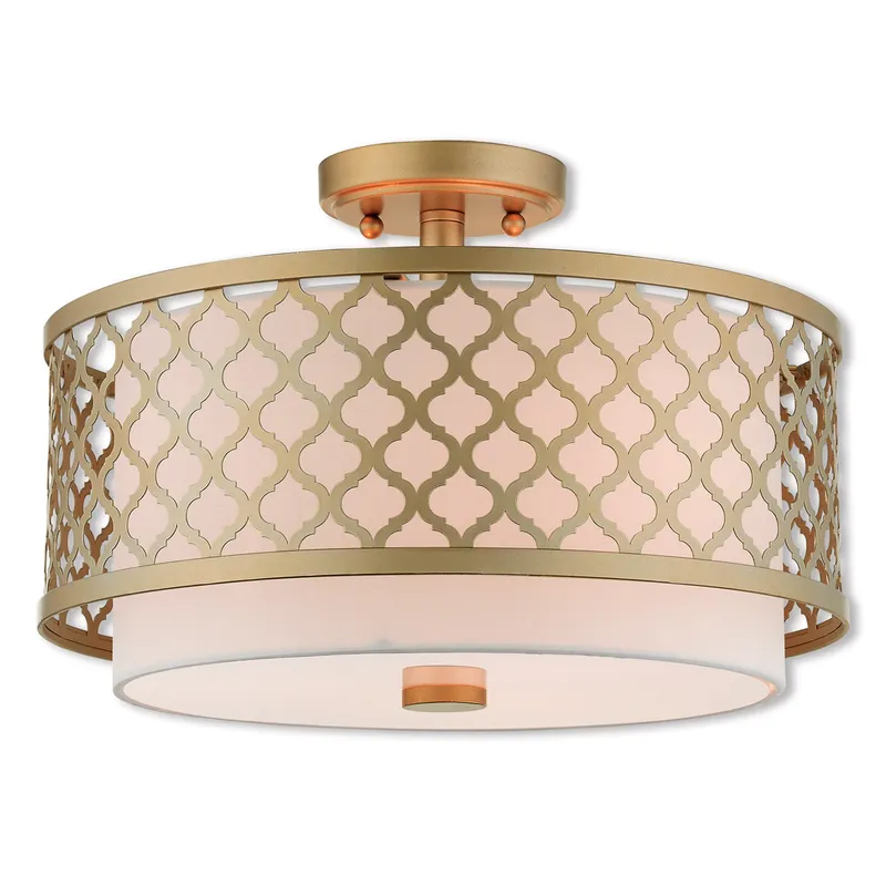 Arabesque 3 Light 15.25 inch Soft Gold Semi-Flush Ceiling Light