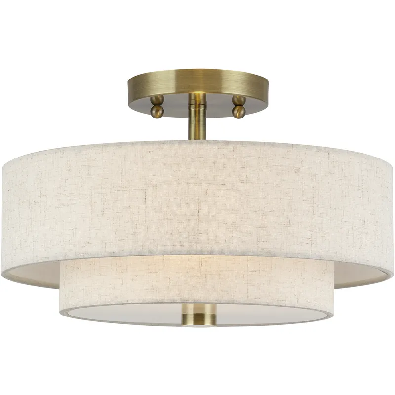 Monroe 2 Light 13 inch Antique Brass Medium Semi-Flush Ceiling Light, Medium
