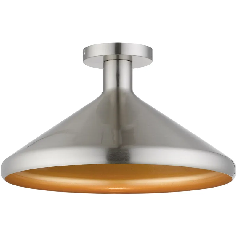 Geneva 1 Light 15.25 inch Brushed Nickel Cone Semi-Flush Ceiling Light