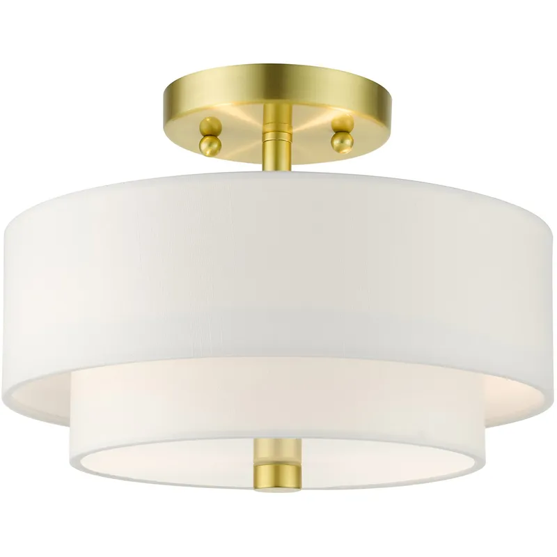 Meridian 2 Light 13 inch Satin Brass Semi-Flush Ceiling Light